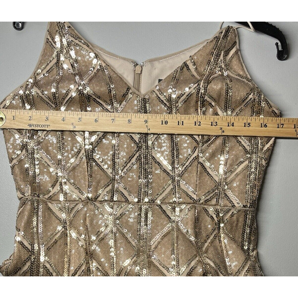 Adrianna Papell Sequin Gown Womens 6 Gold Maxi Sheath Dress Sparkly Formal - Picture 7 of 11